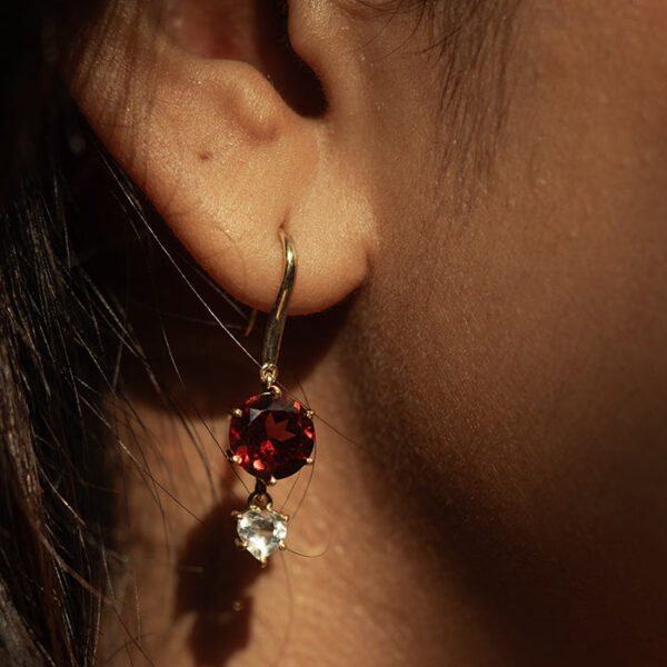 Isla | Red Garnet and White Topaz Earrings