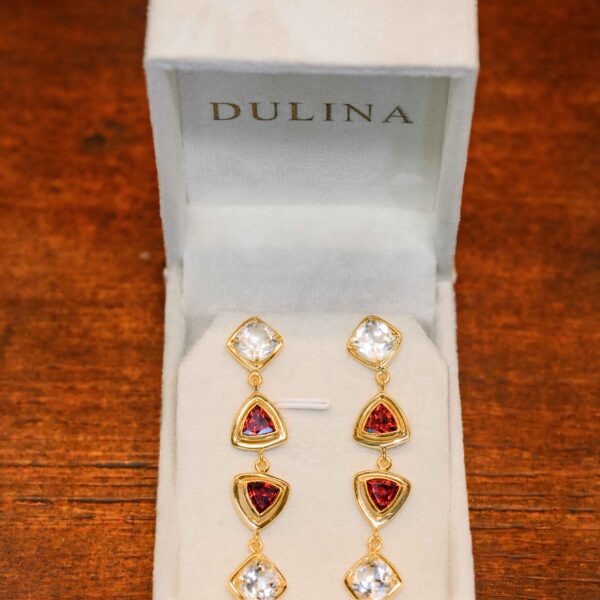 Luna | White Topaz and Red Garnet Earrings - Image 4